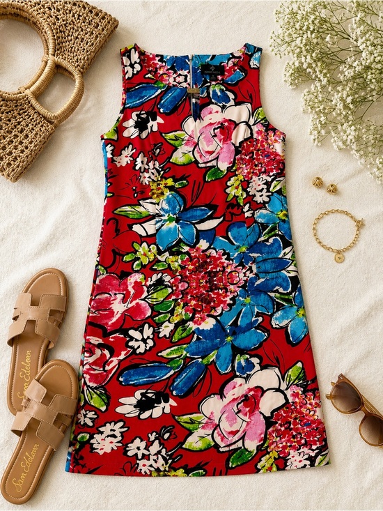 Ronni Nicole Dresses & Skirts - Ronni Nicole Vibrant Red Floral Shift Dress - Bold Garden Print